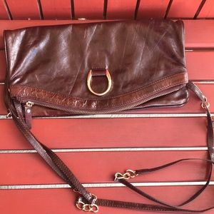 Johnson Charles purse brown leather gold zippers